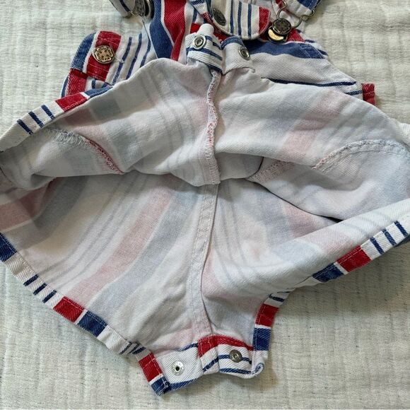Vintage OshKosh Short Overalls, Size 12M Red White & Blue Stripes, Retro USA - Picture 6 of 6